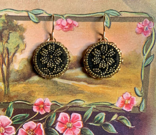 Authentic 1880’s Velvet Perfume Button Earrings Daisy Darling
