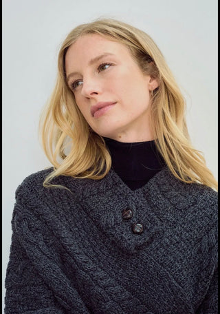 Aran Irish Sweater Poncho Charcoal