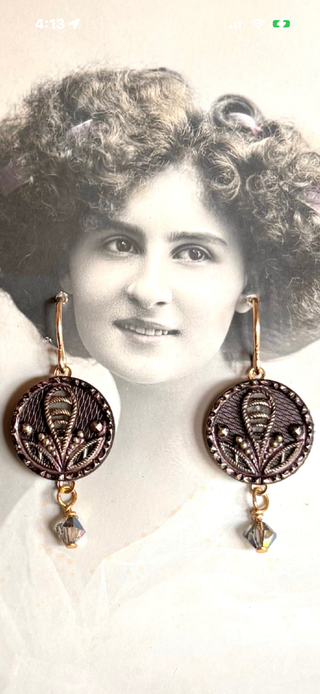Authentic 1880’s Metal Perfume Button Earrings Glorious Garden