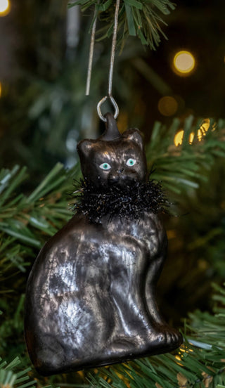 Cinder Black Cat Glass Ornament