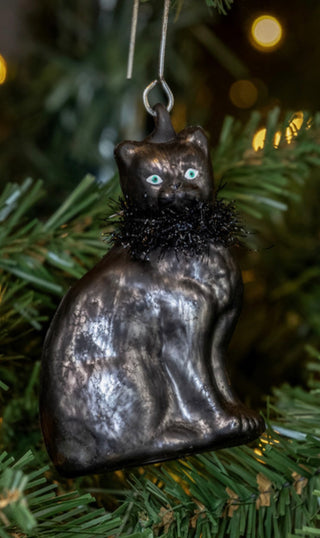 Cinder Black Cat Glass Ornament