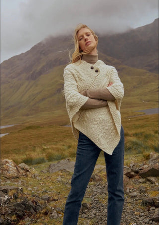 Aran Isle Sweater Poncho Irish Cream