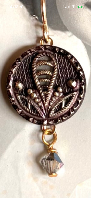 Authentic 1880’s Metal Perfume Button Earrings Glorious Garden