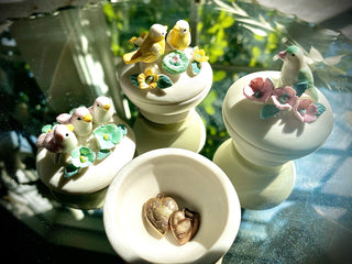 “Three Chickadee” Porcelain Bisque Boxes Set of 3