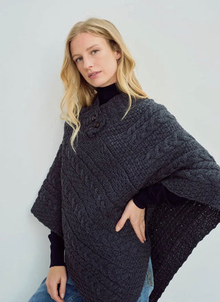 Aran Irish Sweater Poncho Charcoal