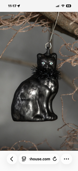 Cinder Black Cat Glass Ornament