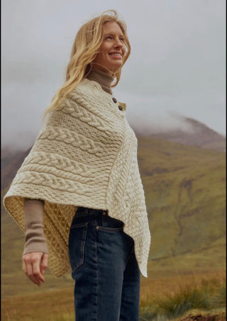 Aran Isle Sweater Poncho Irish Cream