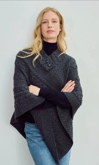 Aran Irish Sweater Poncho Charcoal