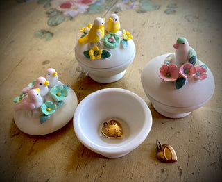 “Three Chickadee” Porcelain Bisque Boxes Set of 3