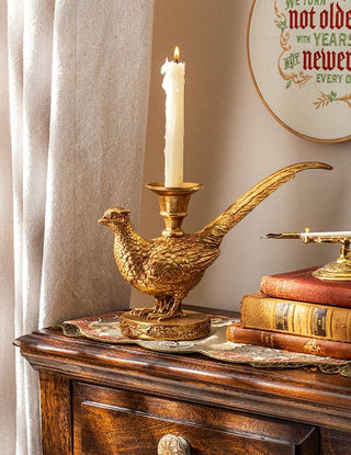 Gilded Pheasant Candle Stick Holder