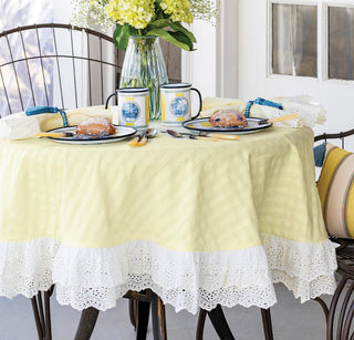 Lemon Sorbet Eyelet Ruffle Tablecloth and Napkins
