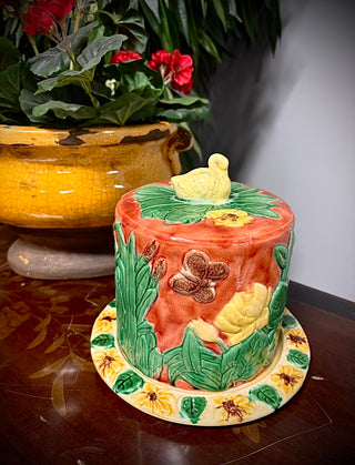 “Swan & Butterfly” Majolica Butter Hide