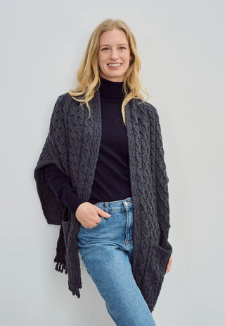 Irish Lass Aran Sweater Wrap with Pocket