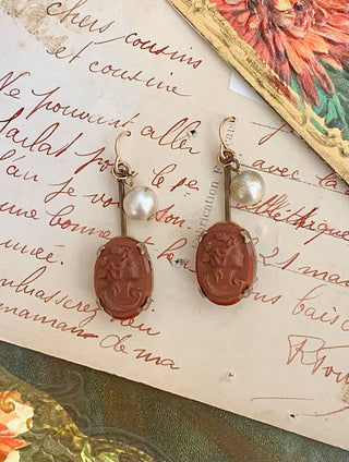 Authentic Antique Carved Cameo Earrings