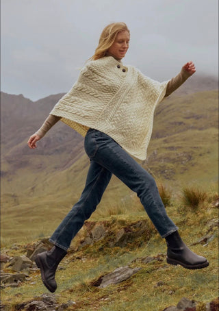 Aran Isle Sweater Poncho Irish Cream