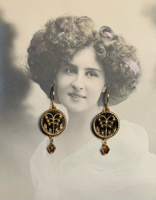 Authentic 1880’s Velvet Perfume Button Earrings Glorious Garden