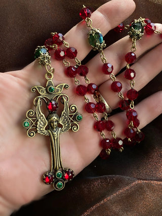 Christmas Angel Garnet and Emerald Rosary