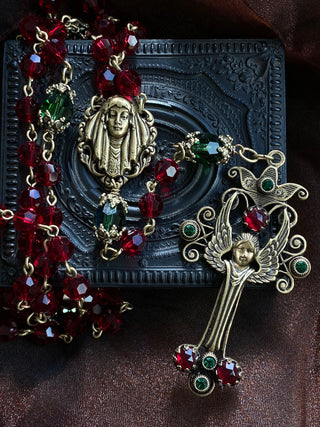 Christmas Angel Garnet and Emerald Rosary