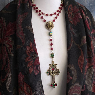 Christmas Angel Garnet and Emerald Rosary