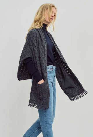 Irish Lass Aran Sweater Wrap with Pocket