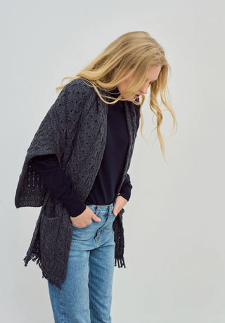 Irish Lass Aran Sweater Wrap with Pocket