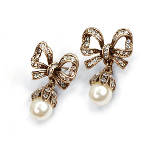 Vintage Crystal Bow Pearl Earrings