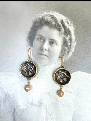 Precious Pear Metal 1800’s Perfume Button Earrings