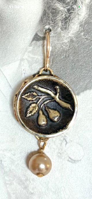Precious Pear Metal 1800’s Perfume Button Earrings