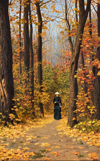 Woman Walking Along a Forest Path: Fine Art Print