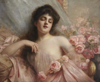 "Belle Époque Beauty Reclining on a Settee with Roses"