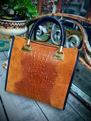 Lucia Italian Leather Croc Portfolio Bag
