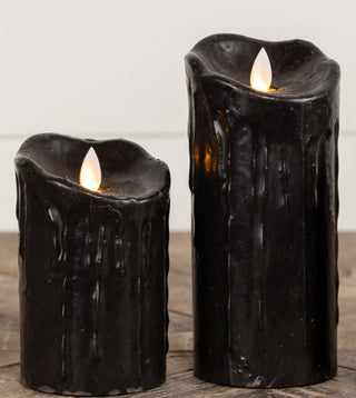 Eternal Flicker Flame Drippy Black Pillar 5 inch