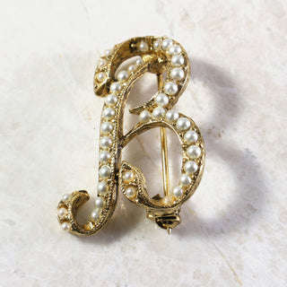 Vintage Seed Pearl Initial Brooch