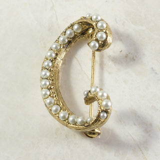 Vintage Seed Pearl Initial Brooch