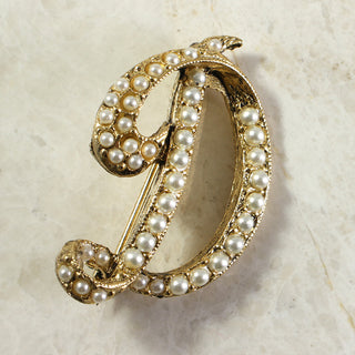 Vintage Seed Pearl Initial Brooch