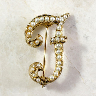 Vintage Seed Pearl Initial Brooch