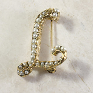 Vintage Seed Pearl Initial Brooch