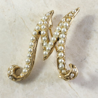 Vintage Seed Pearl Initial Brooch