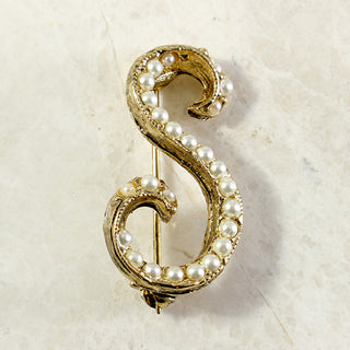 Vintage Seed Pearl Initial Brooch