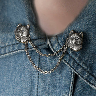 Vintage Twin Kitten Collar Pin