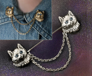 Vintage Twin Kitten Collar Pin