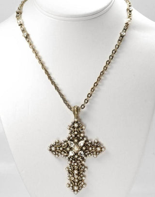 Lace Pearl and Crystal Cross