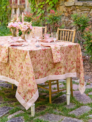 Peony Blossom and Birdsong Linen Tablecloth