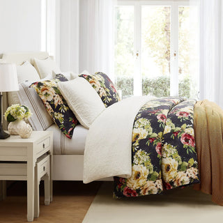 Peony Garden Washed Linen Queen Comforter Set