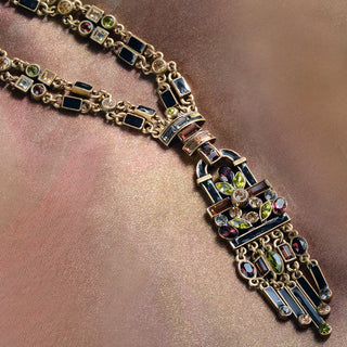 Art Deco Crystal Enamel Fringe Flapper Necklace