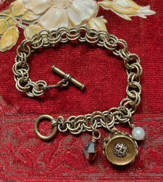 Antique Metal Button Charm Bracelet