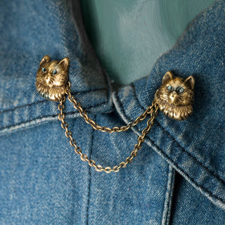 Vintage Twin Kitten Collar Pin