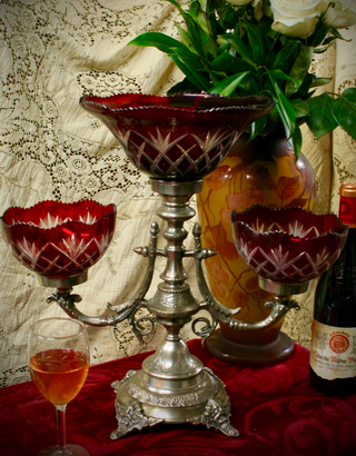 Cut Ruby Glass Epergne